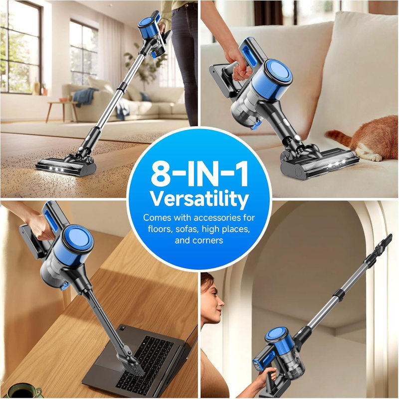 Cordless Vacuum Cleaner For Home - Lightweight, Stick Vacuum Clean With Rechargeable Battery, Max 45mins Runtime, 8 In 1 Handheld Vacuum For Hardfloor & Carpets Pet Hair, Blue
