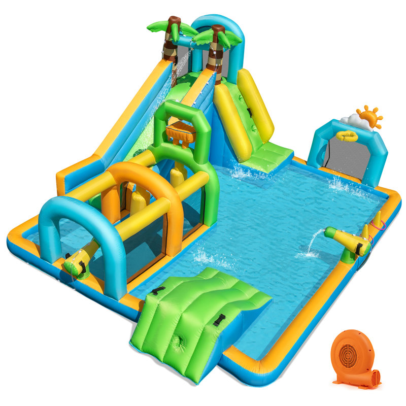 Parc aquatique gonflable avec jeu de cible de basketball mural et ventilateur de 750 W