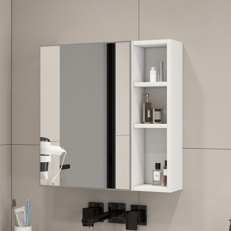 Armoire à miroir blanche pour la salle de bain, miroir de 0,12 po, armoire murale optionnelle peu encombrante, articles de toilette et serviettes de rangement épais