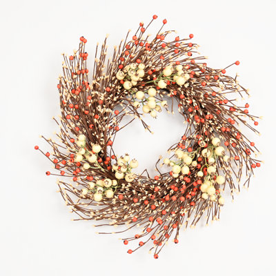 24" Artificial Rustic Twig Pip Berry Cluster Fall Front Door Wreath Harvest Thanksgiving Decor