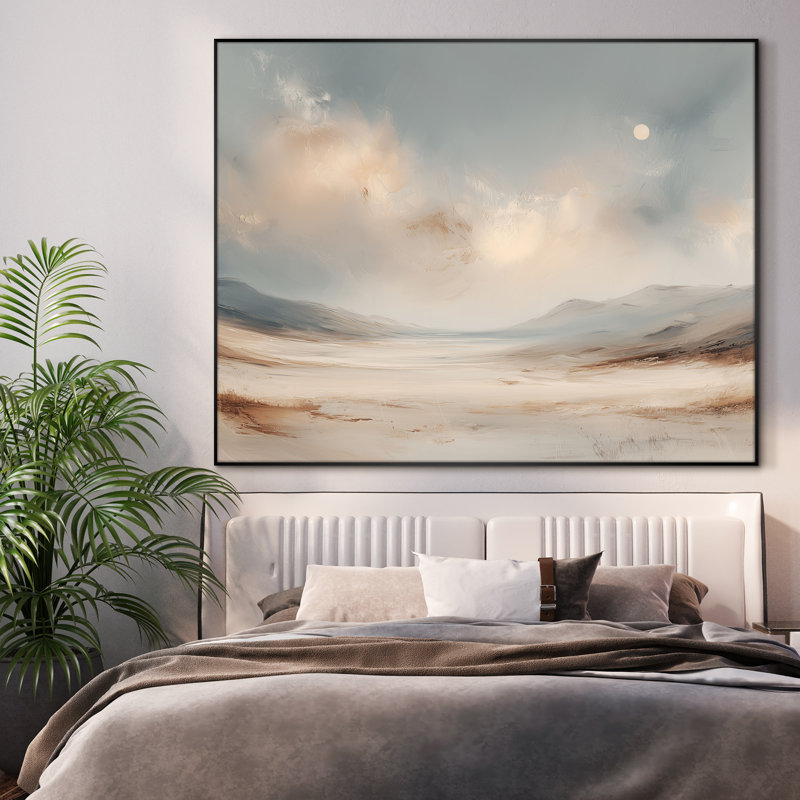 Très grande reproduction d'art sur toile - Horizon du désert neutre et doux avec des nuages chauds, décoration pour le salon ou la chambre à coucher - «Assemblage requis du cadre (cadre non fini)»