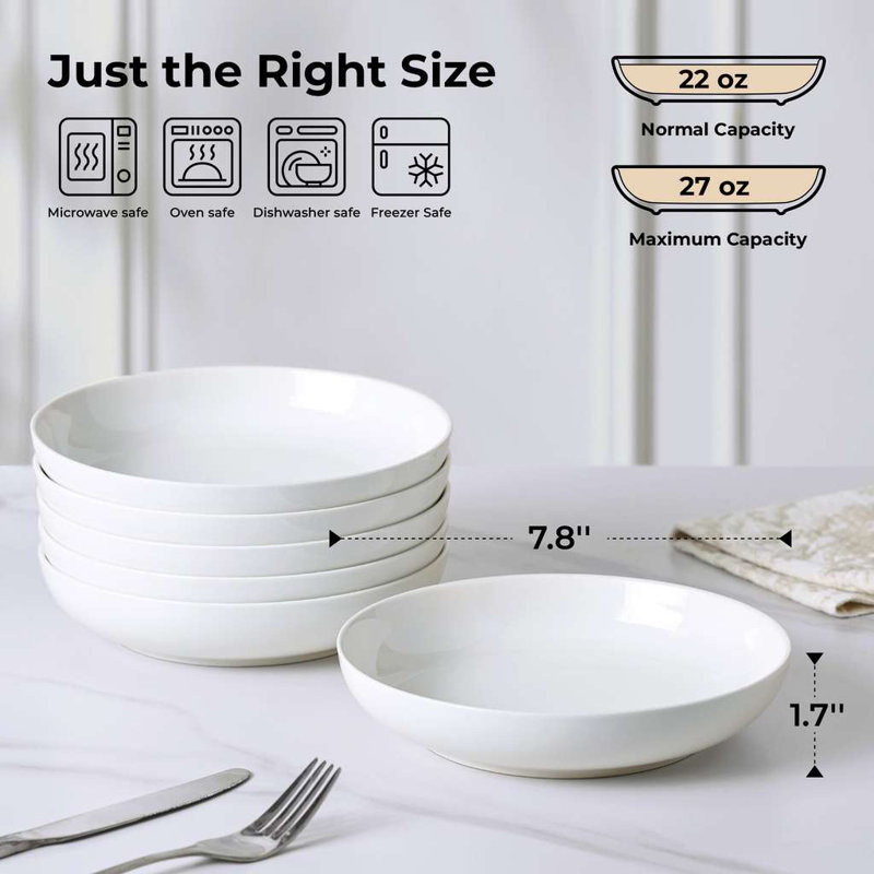 Ensemble de 6 bols à dessert en porcelaine, bols de service blancs de 7,8 pouces, 6