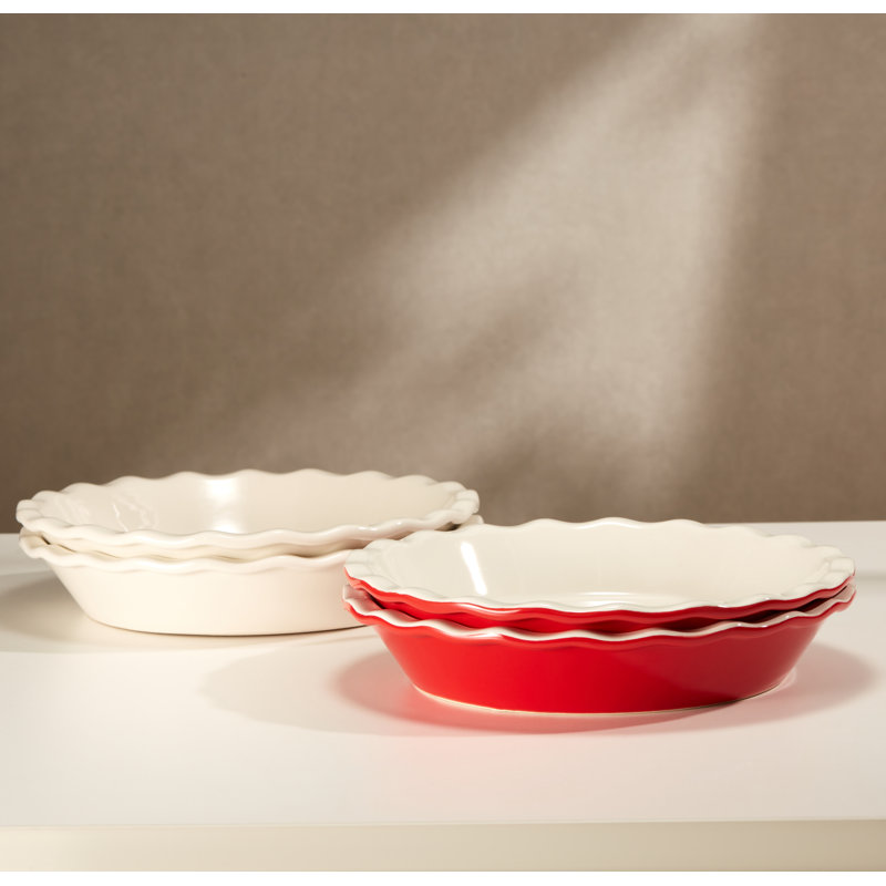 Kook Ceramic Deep Pie Dish With Wave Edge, 9 Inch, , Ivory