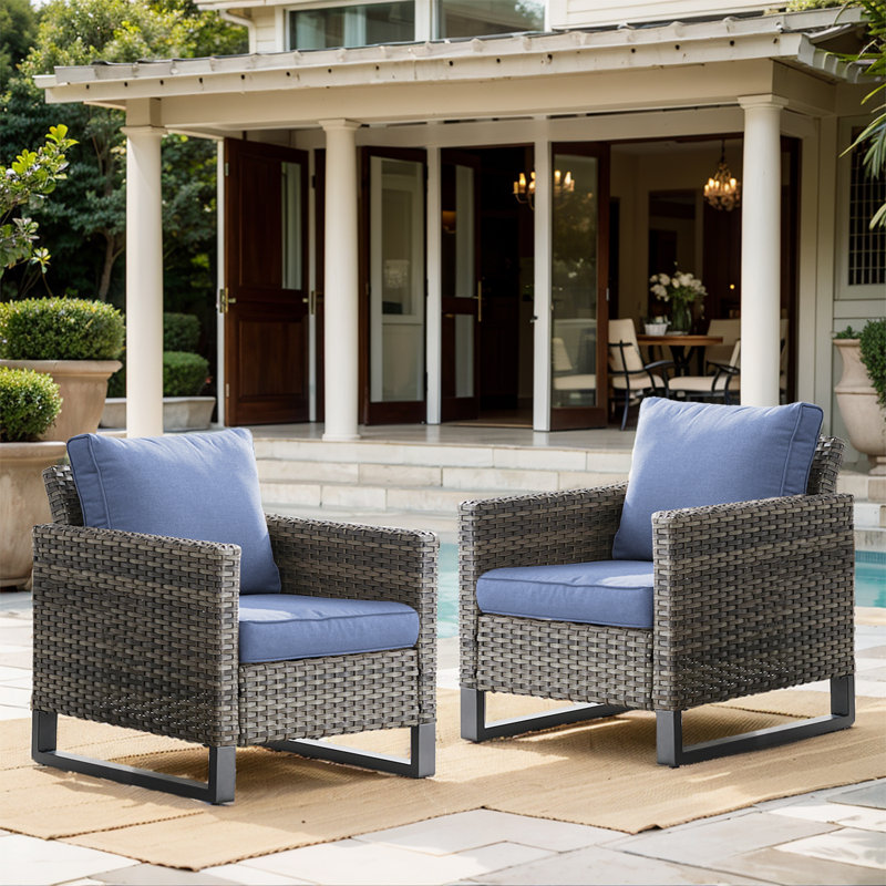 Chaise de patio avec coussins Nazime, Bleu, Gris