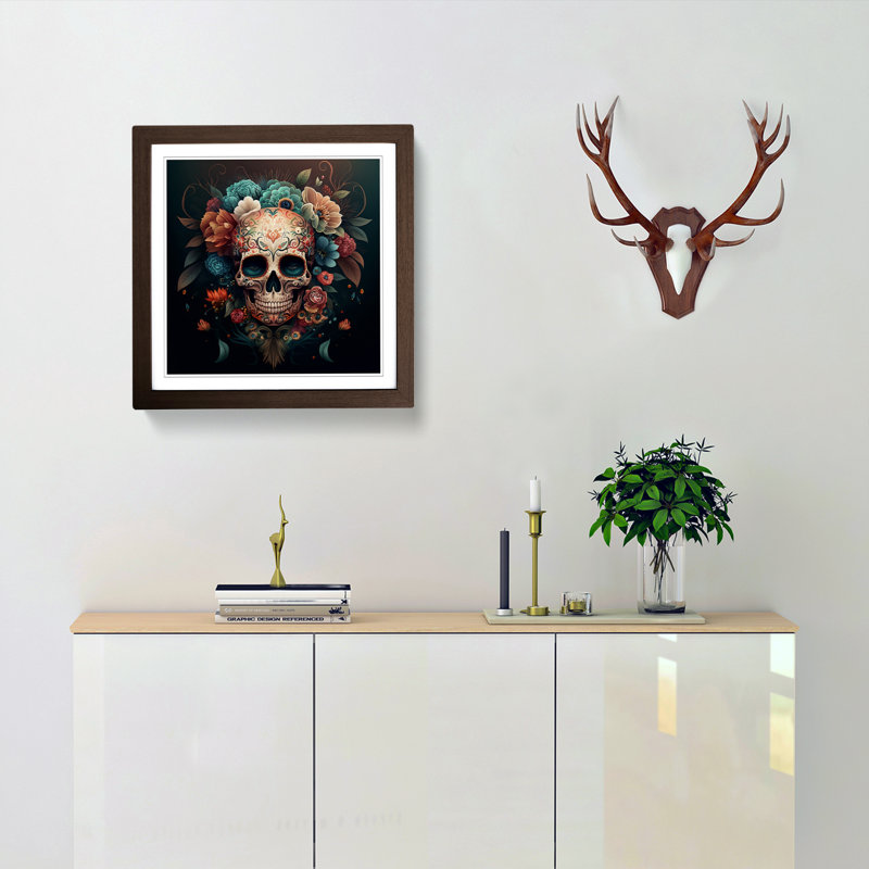 Sugar Skull Boho No.1 - Framed Print, Walnut