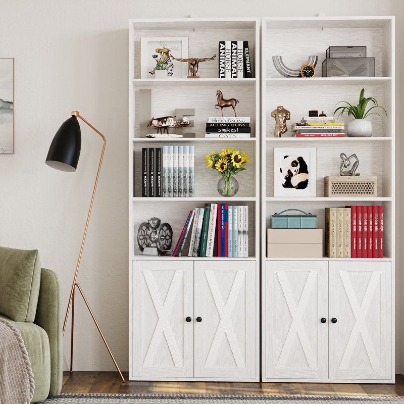 Ensemble de 2 bibliothèques à 6 niveaux avec portes, Blanc industriel