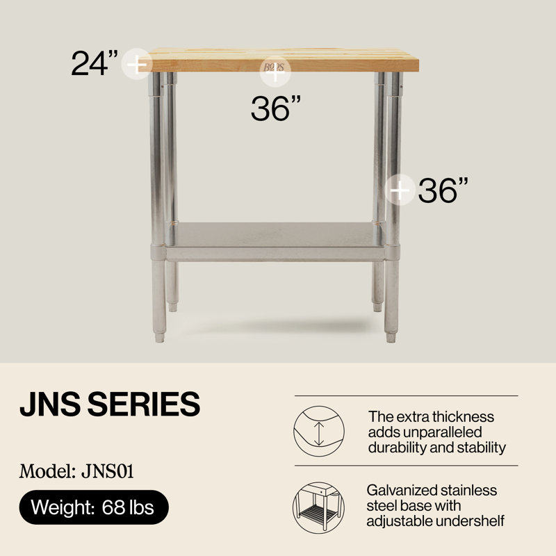 John Boos High-Quality Top Work Table, 36" H x 48" W x 24" D