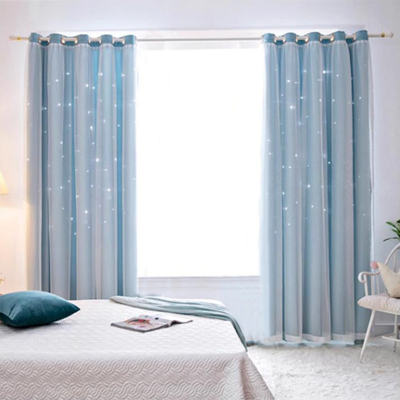 2 Panels  Romantic Stars Hollow Out Bedroom Curtains Set, Stars Window Curtains Double Layer Blackouts Curtains, Gift For Valentine's Day