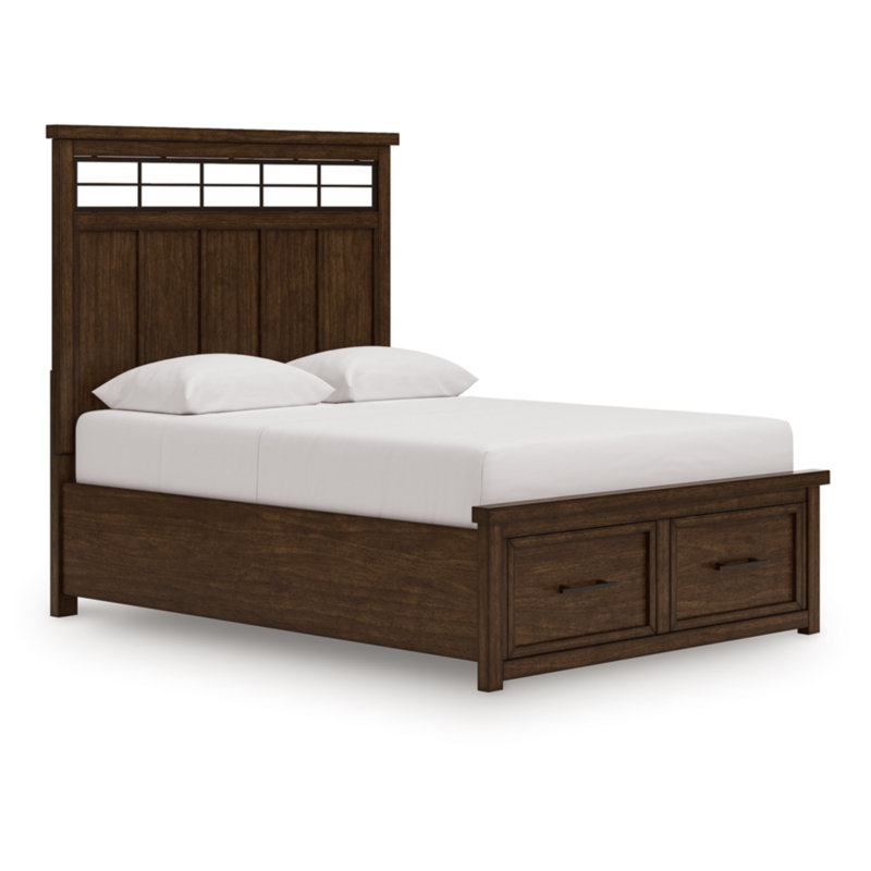 Grand lit avec panneau de rangement Taffenbrook, Brun, Grand lit