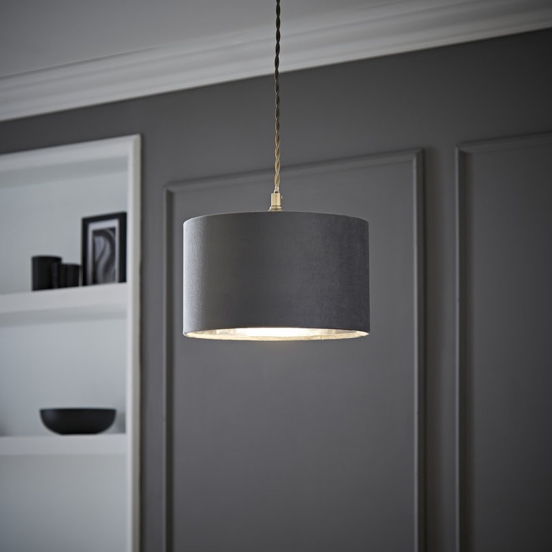Aidar Linen Blend Drum Lamp Shade ( Slip-On ) in Grey, 15" H x 25" W x 25" D