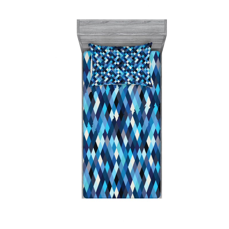 Microfiber Geometric Sheet Set, Twin Sheet Set with Fitted Sheet