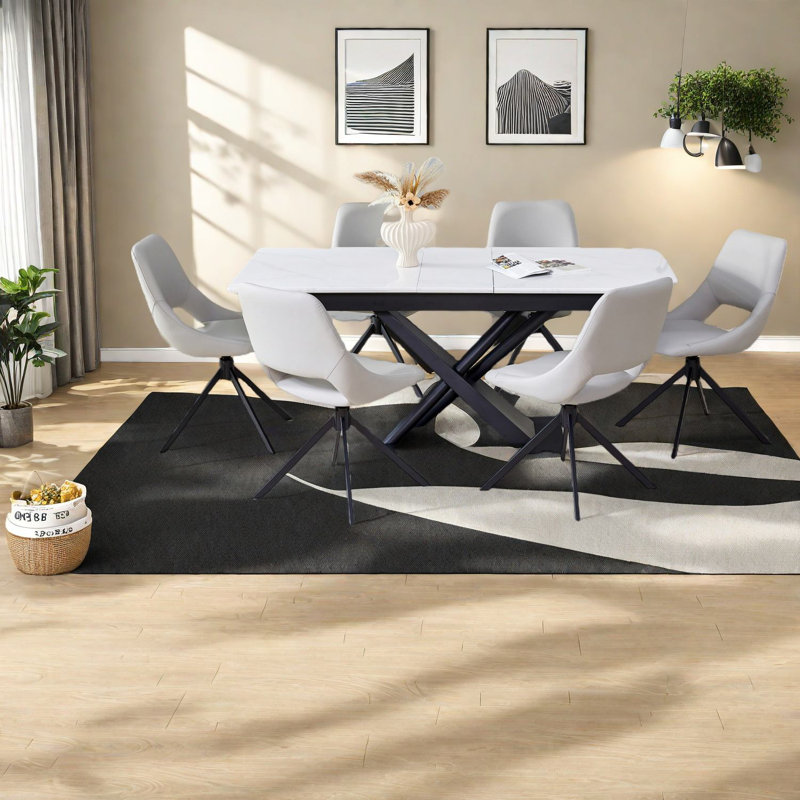 Ensemble de table de salle à manger extensible en MDF avec chaises en similicuir pour les maisons modernes