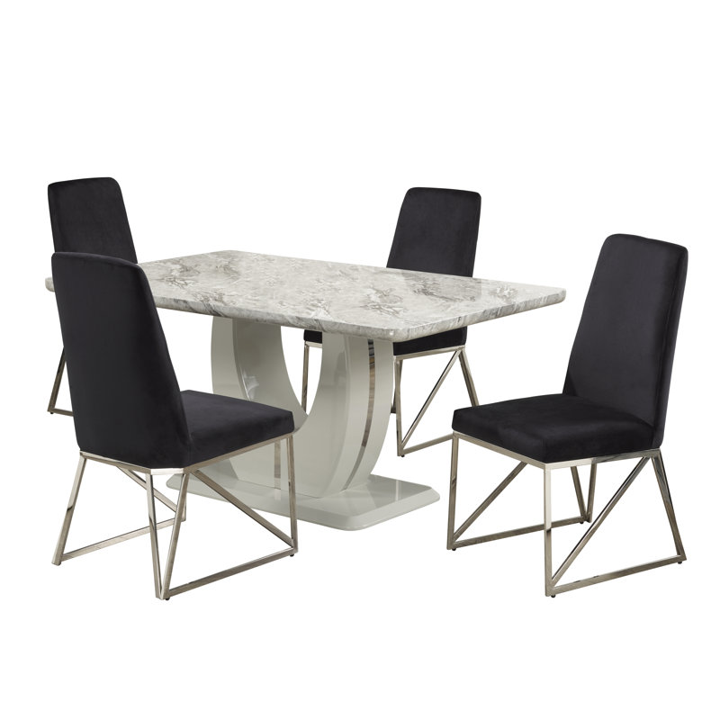 Ensemble de salle à manger 7 pièces, blanc / noir, Noir, 5