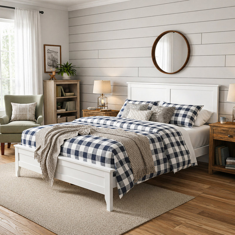 White Platform Bed with Headboard, Full