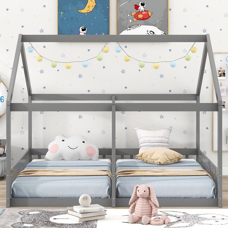 Lit plateforme simple, deux lits partagés, Gris