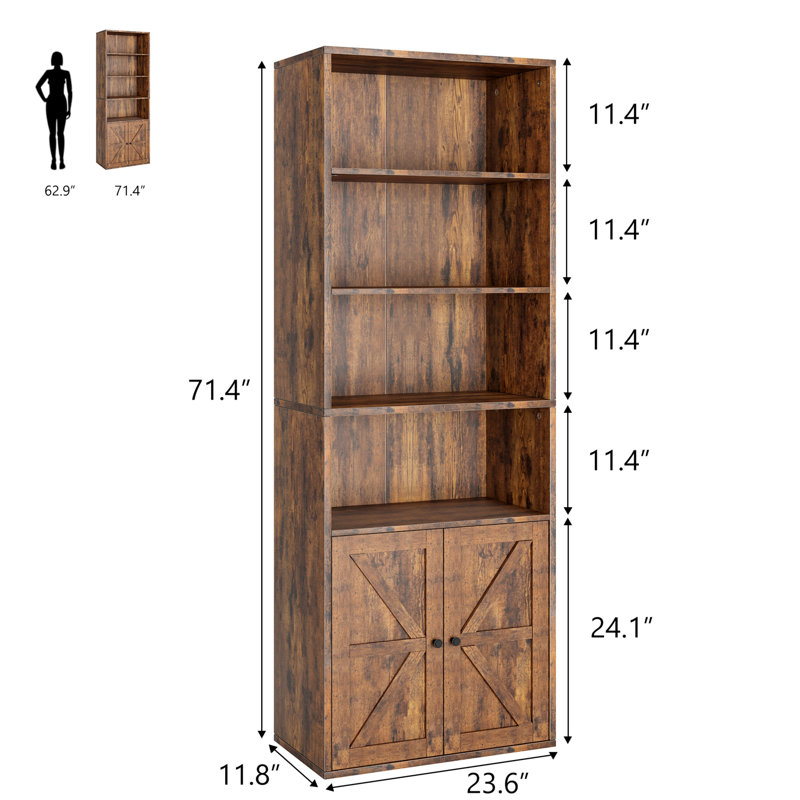 Tall Bookcase, Wooden 6 Shelf Bookshelves, Brown