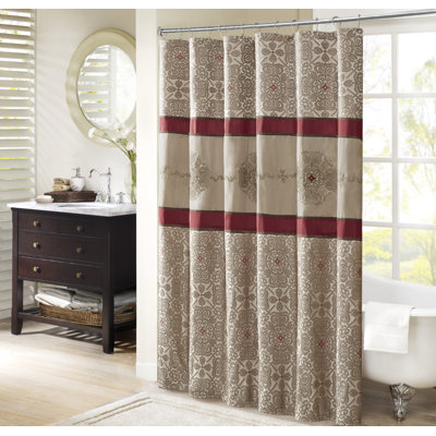 Donovan Red Embroidered Single 72x72'' Shower Curtain