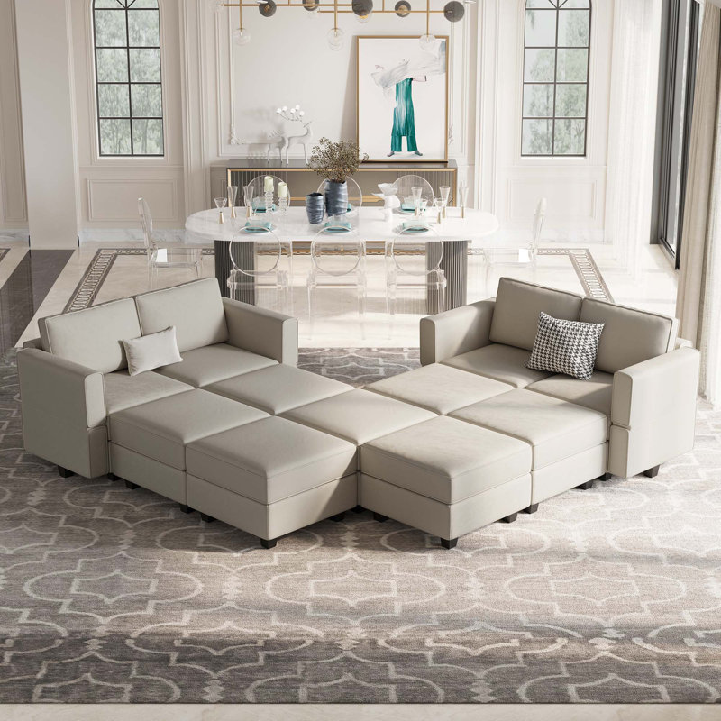 Canapé de rangement modulaire en velours Vashudev, Velours gris