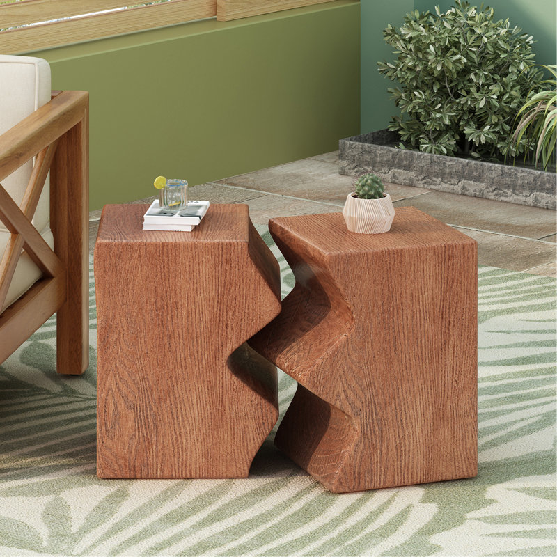 Table d'appoint MGO, ensemble de 2 tables d'appoint rectangulaires d'extérieur, tabourets de jardin décoratifs pour l'intérieur et l'extérieur, table d'appoint, table d'appoint de patio, table de bout emboîtable, imitation bois naturel