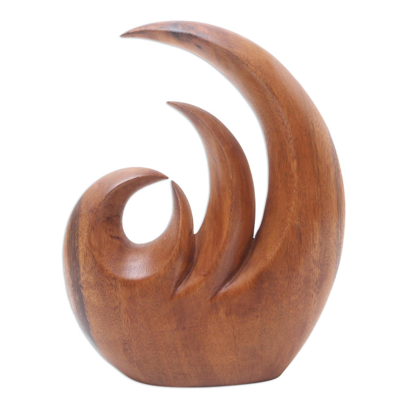  Handmade Triple Flame Wood Statuette
