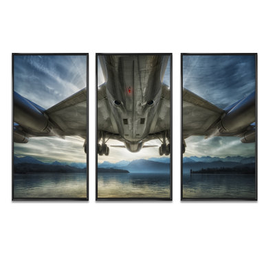 " Plane Over Beach And Sea " 3 - Pieces