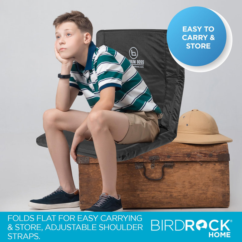 Padded Reclining Bleacher Seat Cushion Stadium Chair - Portable Stadium Seats with Back Support, 6 Reclining Positions, Armrests, and Carry Straps for Sports, Camping, or Beach, Black