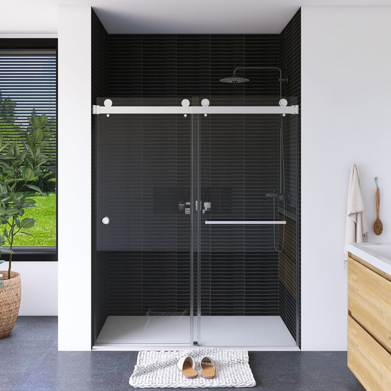 55''-59'' W X 72" H Brushed Frameless Sliding Shower Door, Nickel
