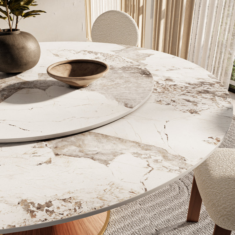 Wildon Turntable Round Sintered Stone Dining Table With Lazy Susan For 6-8 People, 29.52"H x 59.05"L x 59.05"W, Pandora