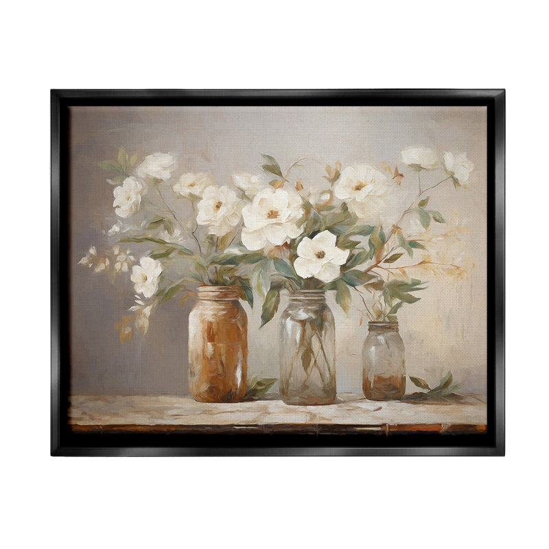 "Vintage Farmhouse Blooms" par Ramona Murdock sur toile, Cadre flottant noir de jais, H 17 po x l 21 po