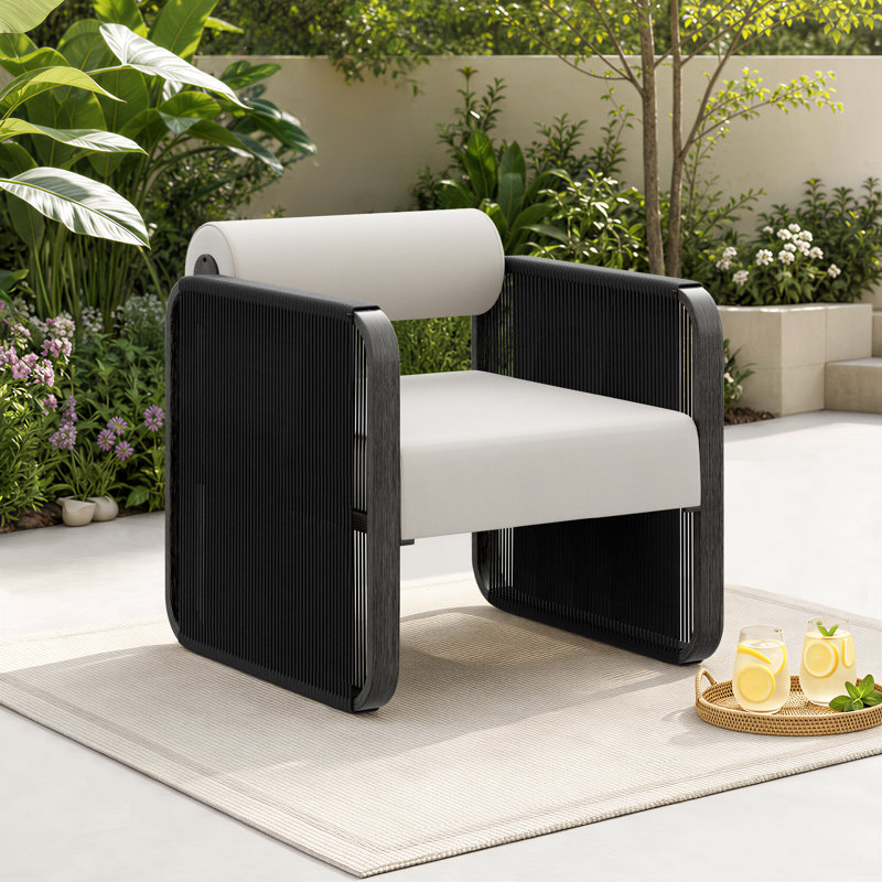 Chaise longue d'extérieur en aluminium et PEHD en osier avec coussins Sunbrella, Noir, noir, noir, noir