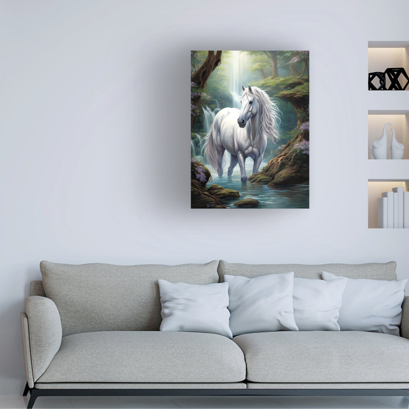 Fée cheval blanc sur toile, L 18 po x H 24 po x P 2 po