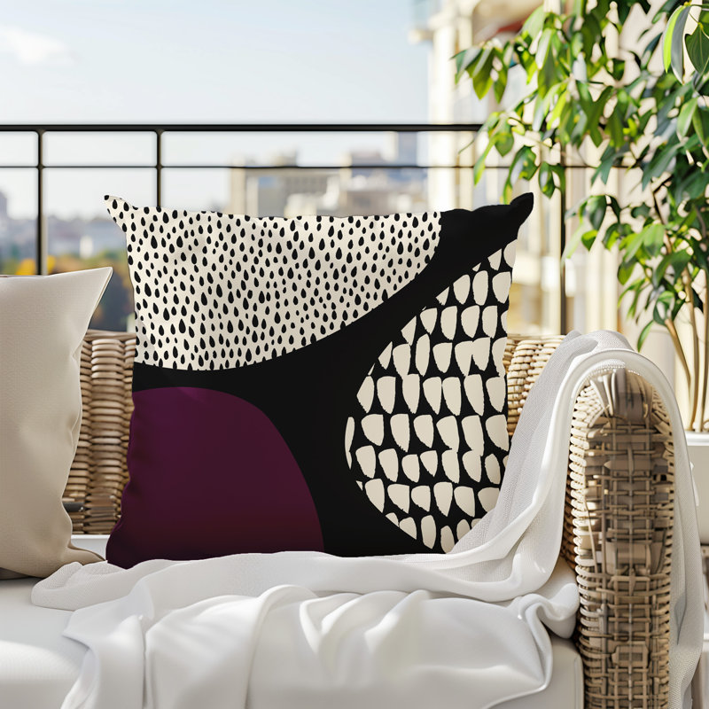 Coussin carré intérieur / extérieur pia, H 15 po x l 15 po, Mauve / noir / blanc cassé