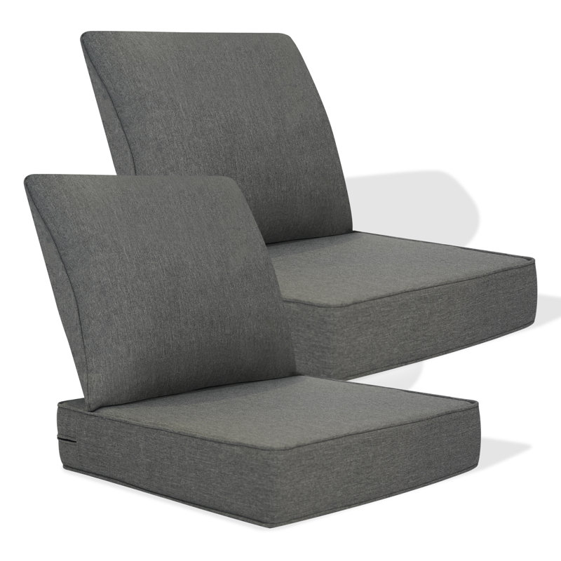 5" Thick Outdoor Cushion Set Of 2, Deep Seat Patio Furniture Cushions With Olefin Removable Cover, Gray