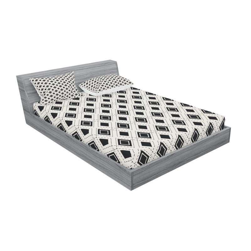 Microfiber Geometric Sheet Set, Queen Sheet Set with Fitted Sheet