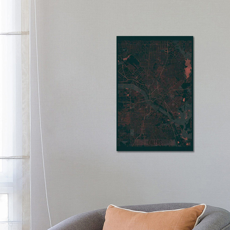Dallas Infrared Urban Blueprint Map 1 Piece Wrapped Canvas Wall Art, 66.04 cm H x 45.72 cm W x 1.91 cm D