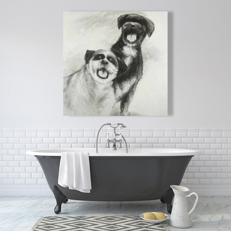 Happy dogs croquis - Toile illustrative d'animaux de compagnie pour la décoration intérieure, H 36 po x l 36 po