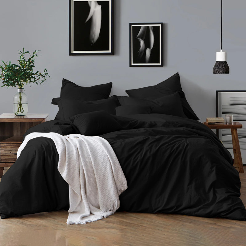 Klarita 100% Microfiber 300TC Reversible Duvet Cover Set with Pillowcase, Black, Super King - 2 Pillowcase (50 x 75 cm)