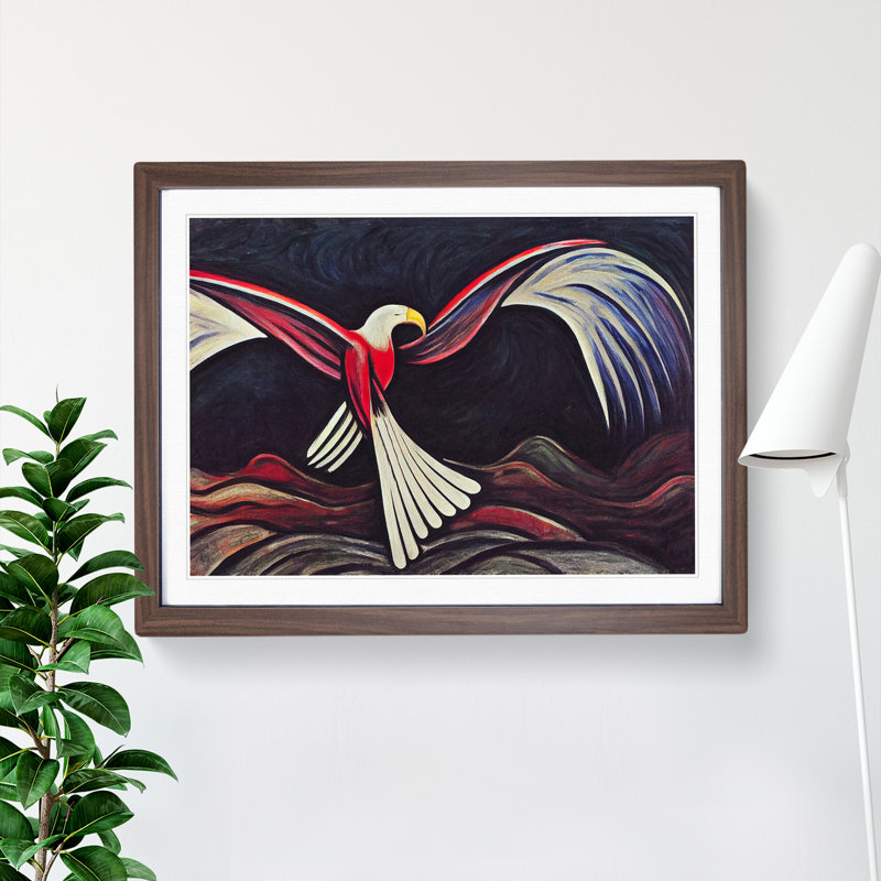 Enticing Eagle Bird Abstract - Single Picture Frame Print, 25cm H x 34cm W x 2cm D, Walnut 