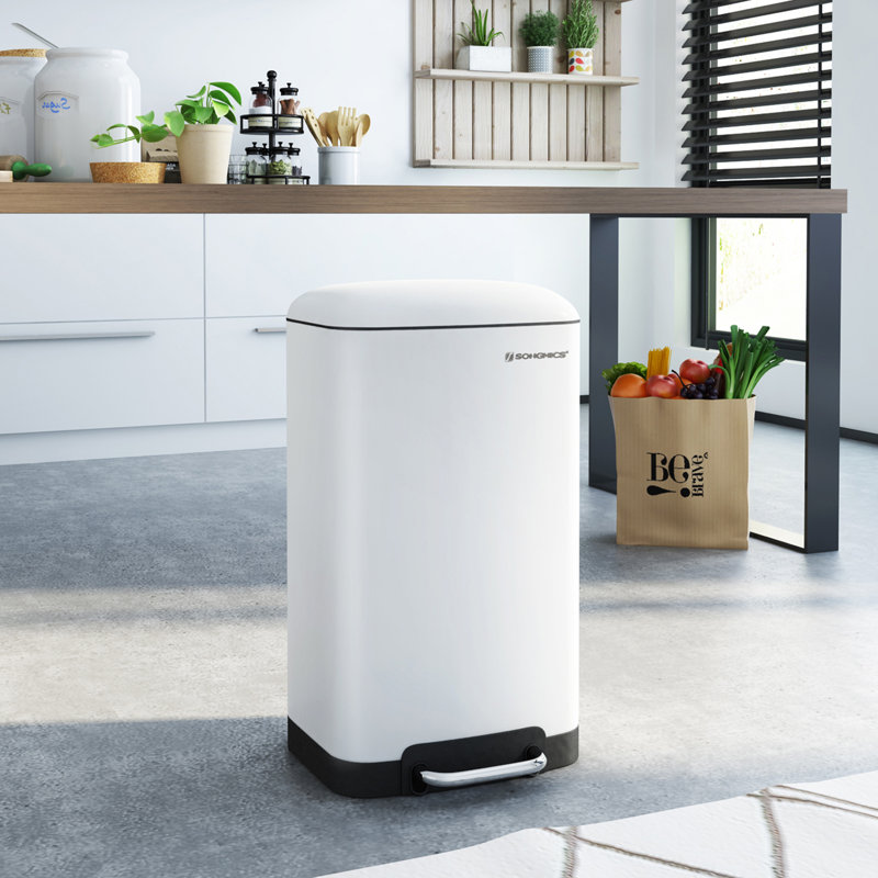 White Stainless Steel 8 Gallon Kitchen Step Trash Can