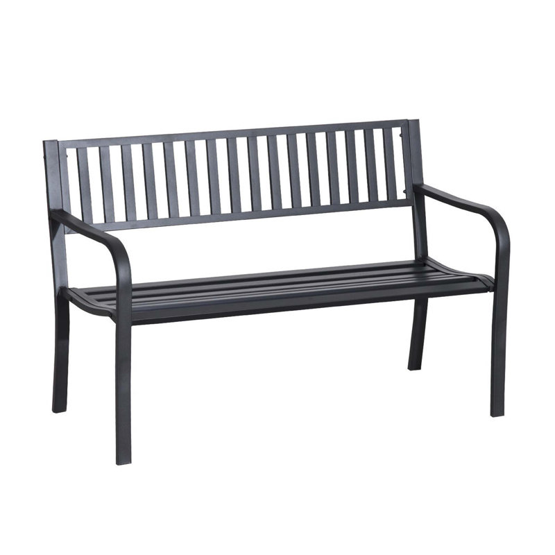 Banc de jardin extérieur de 50 po Sacalinu, banc de patio avec siège à lattes, banc de véranda en métal pour la cour arrière