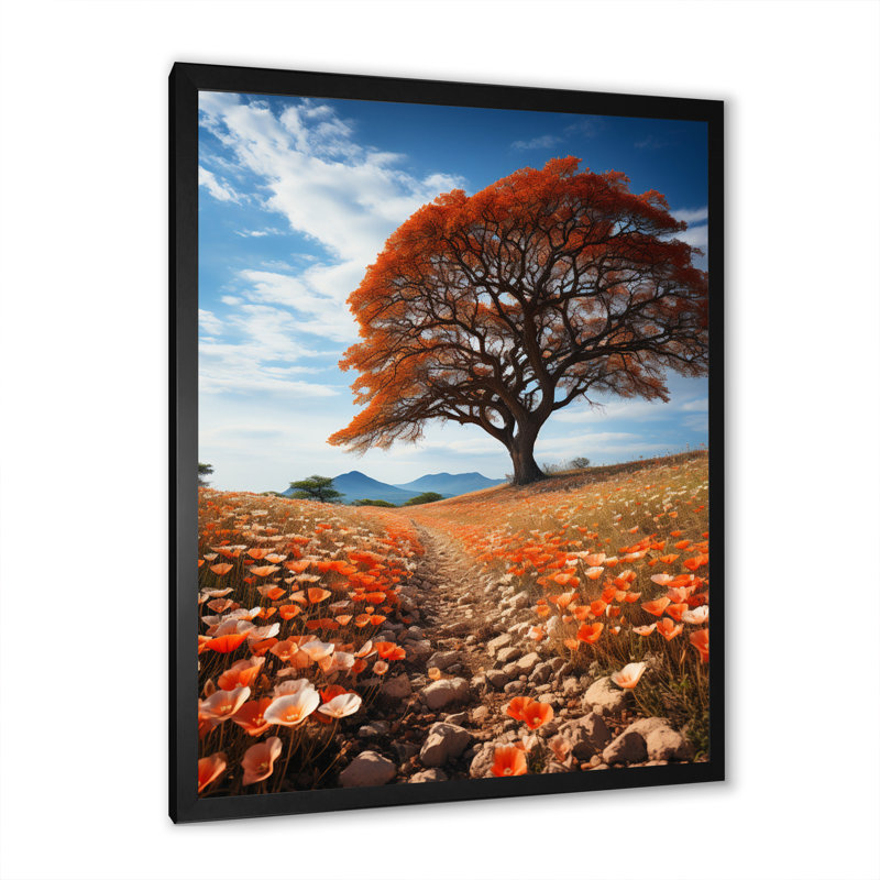 «A Canopy Tree in Wildflowers I», reproduction sur toile, H 40 po x l 30 po x P 1,5 po, Cadre simple noir
