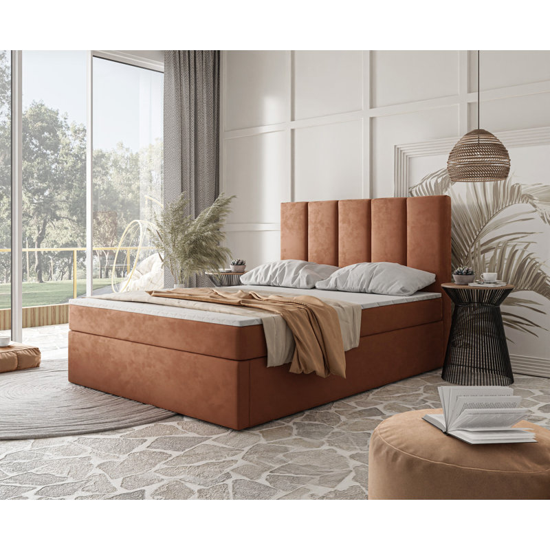 Box Spring Bed Jinesh with Bonell Mattress and Storage, 160 x 200cm, Brown