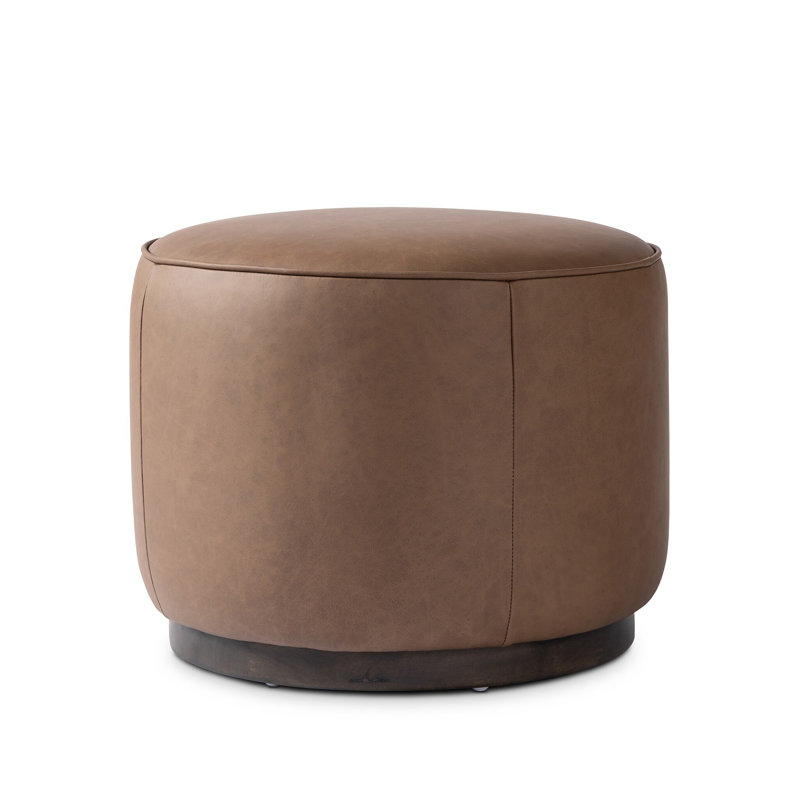 Acker 22" Wide Round Standard Ottoman,  Maestro Cigar, Sienna Brown