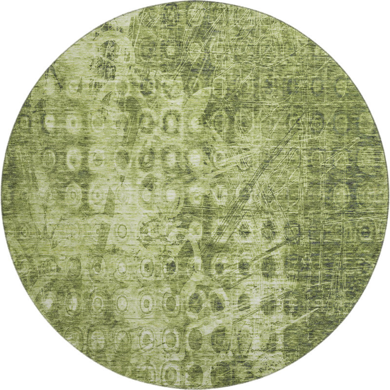 Premium Machine Washable Cerrito AMF577 Olive Rug, Round 8'
