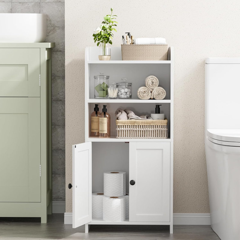 Small Bathroom Storage Cabinet with 2 Doors, White