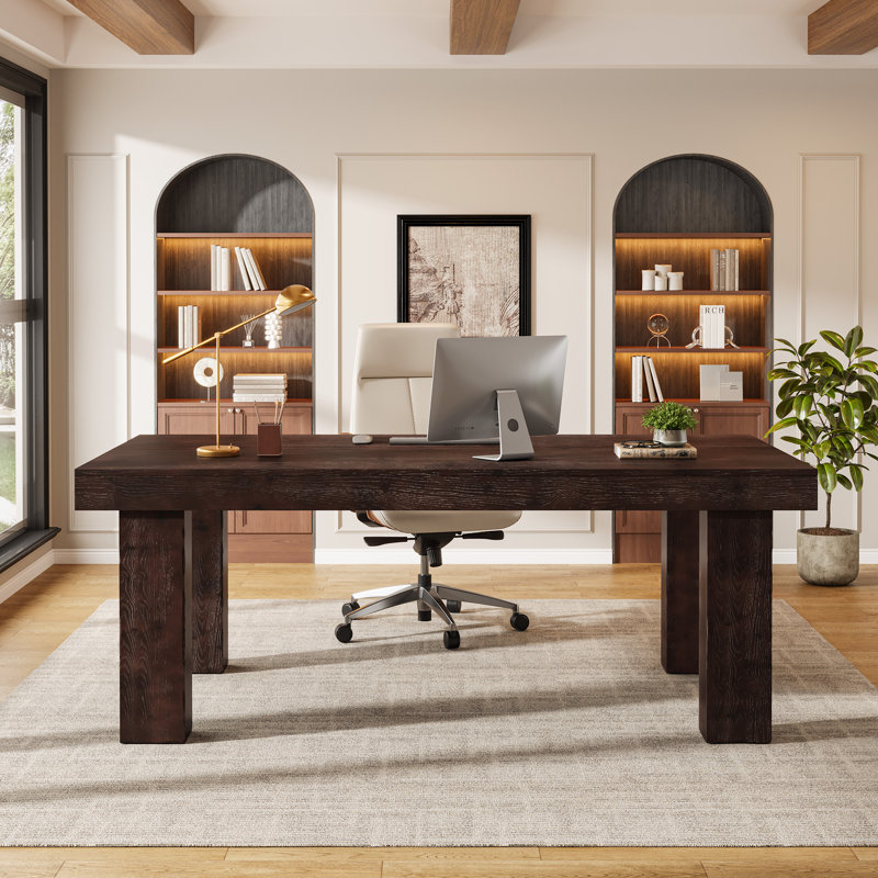 63'' Solid Wood Rectangle Computer Desk, Dark Walnut Brown