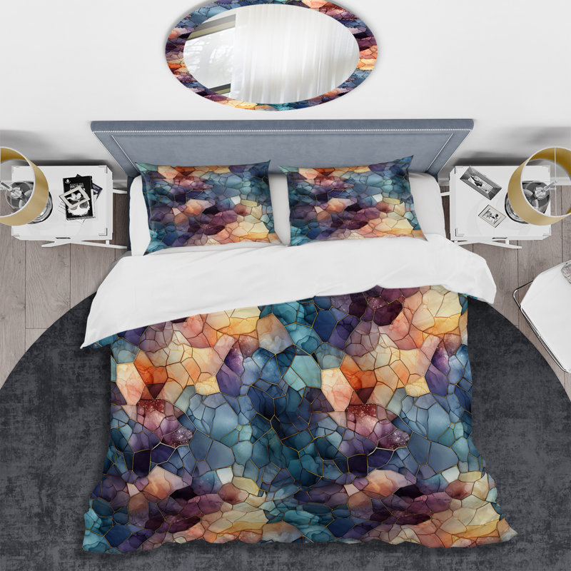 Moody Mosaic Ii Moody Patterns I - Ensemble de housse de couette en marbre, Housse de couette simple + 1 taie décorative stan
