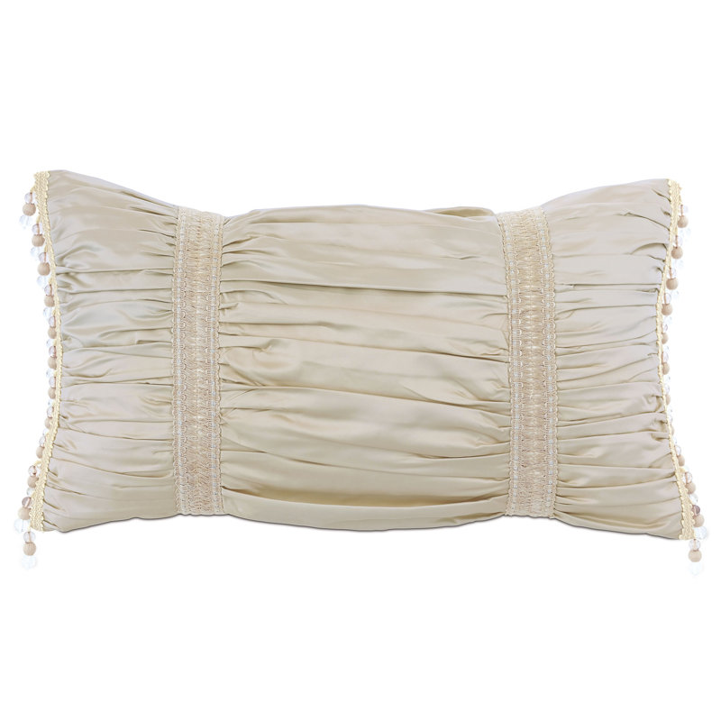 Luxurious Beige Polyester Ruched Lumbar Accent Pillow