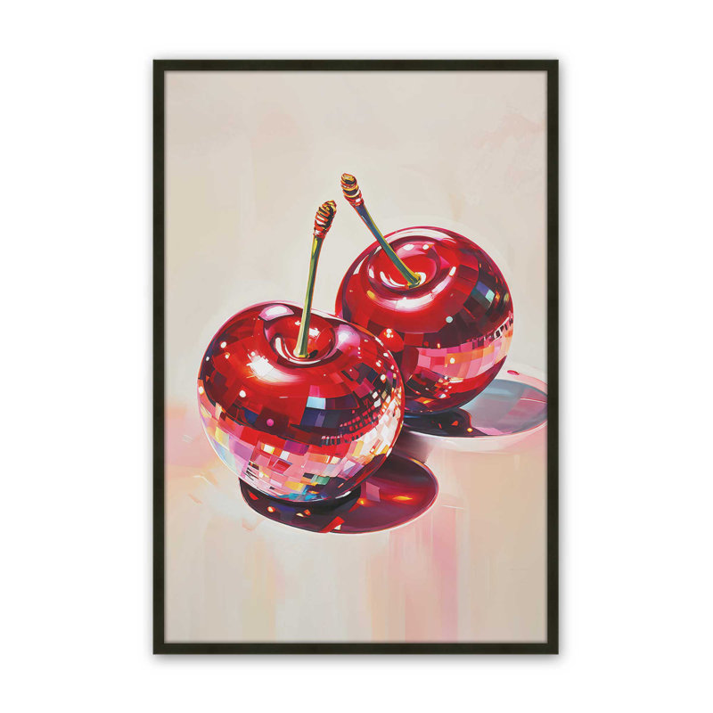 Imprimé cerises disco, H 15 po x l 12 po, Noir satiné