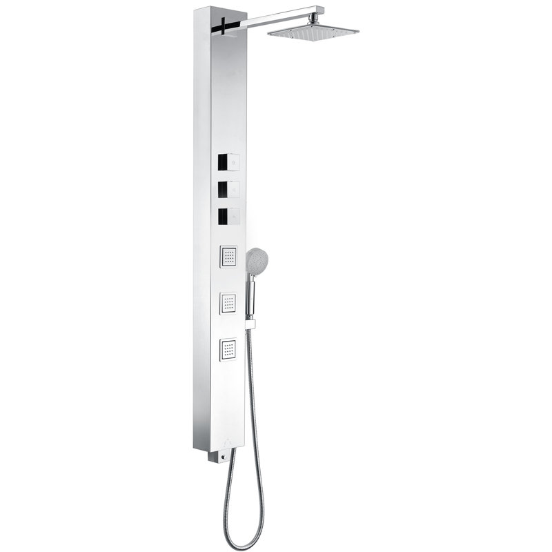 Polished Chrome Stainless Steel 59" Shower Panel with Jets and Handheld Wand
